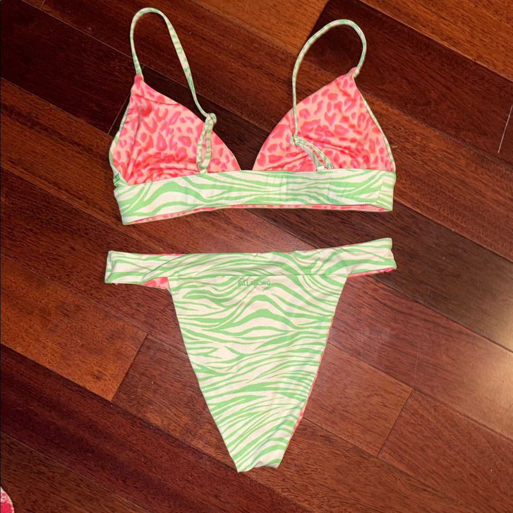 Billabong Green and Pink Zebra Bikini - Picture 2 of 4